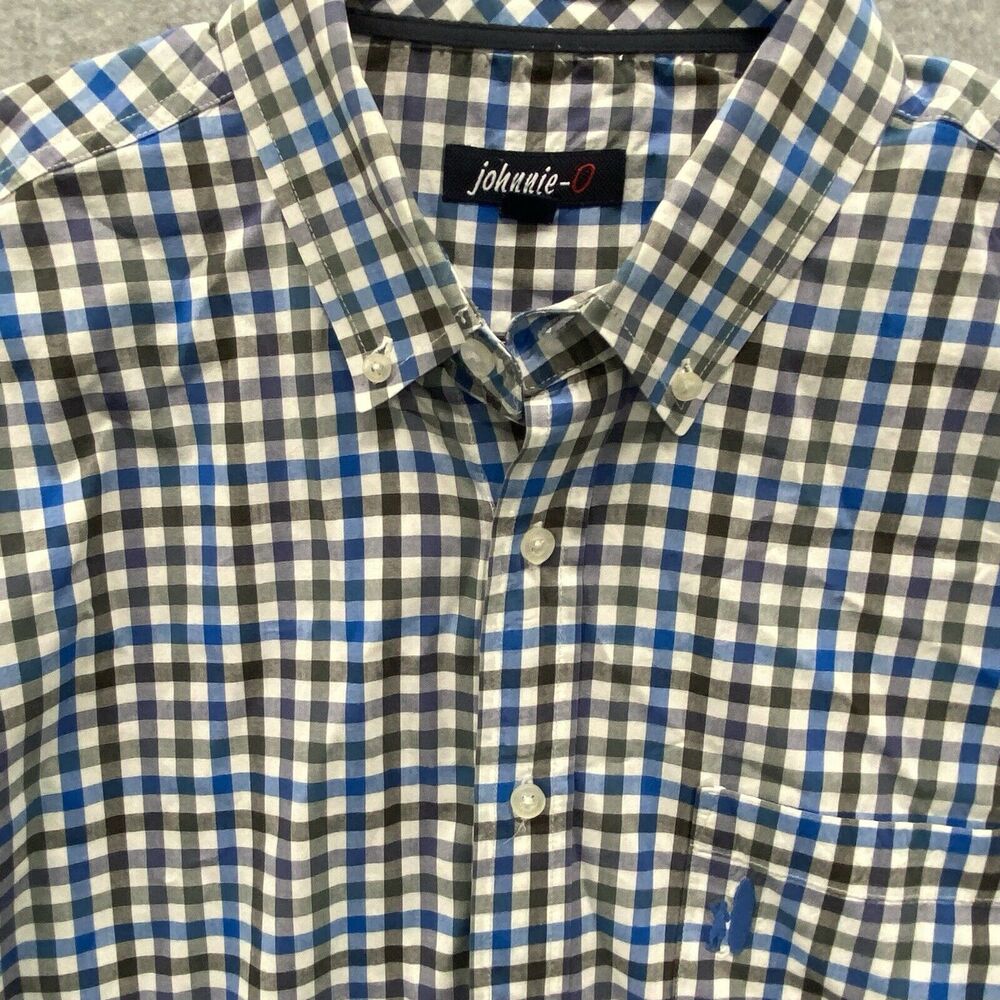 Johnnie O Shirt Mens Extra Large Button Up Blue Black Gingham Check Long Sleeve